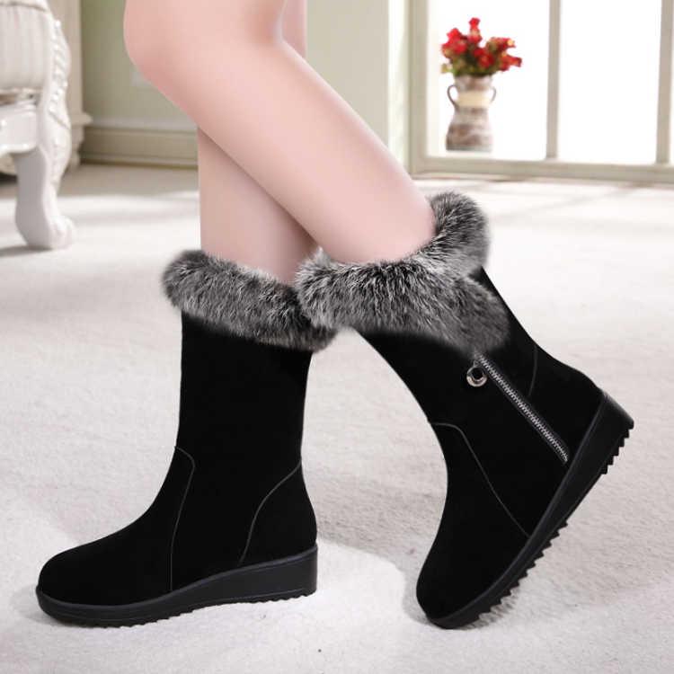 Rabbit Fur Snow Boots 2019 Women's Winter Boots Women's Round Head Thick Warm Cotton Shoes Women