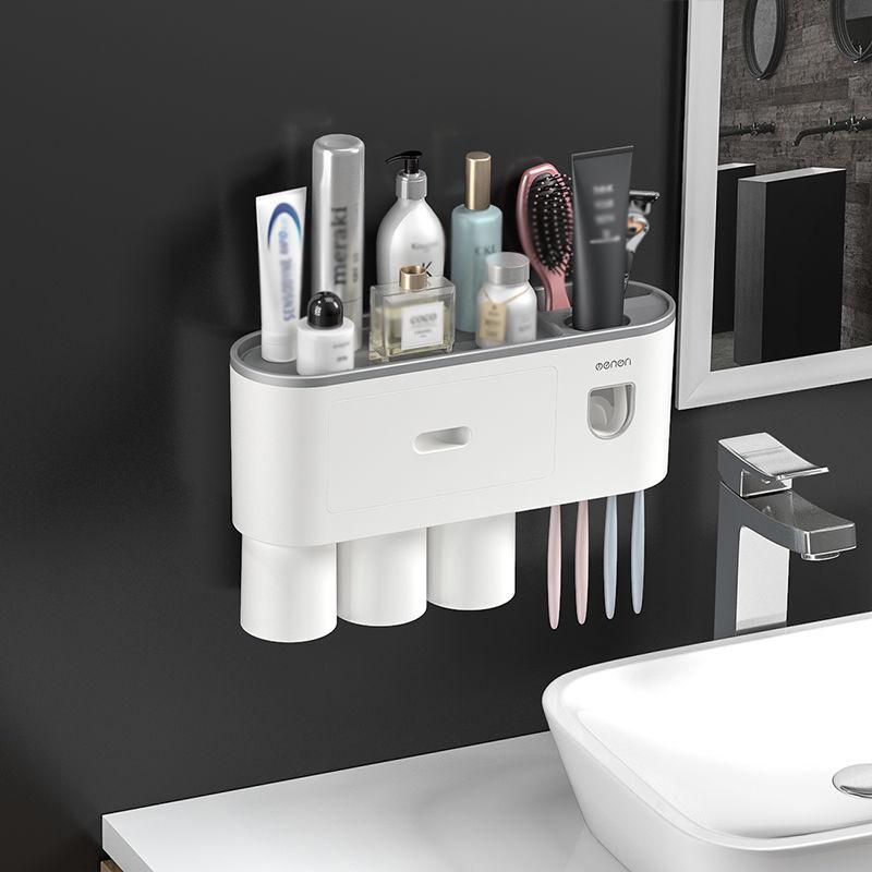 Toothbrush Rack Toothbrushing Cup Mouthwash Cupwall-mounted Bathroom Punch-free Wall Hanging Toothpaste Toothbrush and Tooth Cylinder Set