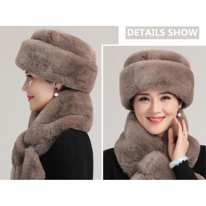 High Quality Women's Hat Scarf Winter Elegant Plush Hat Neck Ear Protection Cold Proof Warm One-piece Cap All Match Fur Collar Hat Scarf