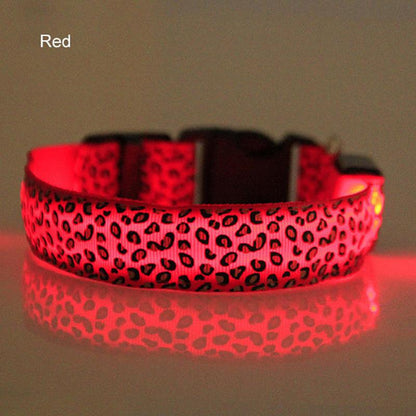 Leopard LED Dog Collar Luminous Adjustable Glowing Collar For Dogs Pet Night Safety Nylon Collar Luminous LED Bright Dog Collar