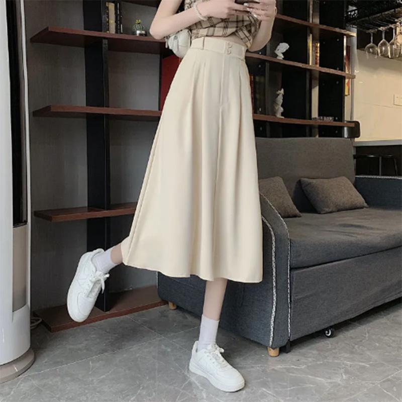 Korean Version of Spring Clothing Solid Color Fashion Two Button Design High Waist Slim Skirt A-line Midi Skirt Women's Trend