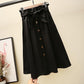 Women's Spring and Summer Skirts Mid-length Knee-length Elegant Button High-waisted Skirt Pleated School Skirt