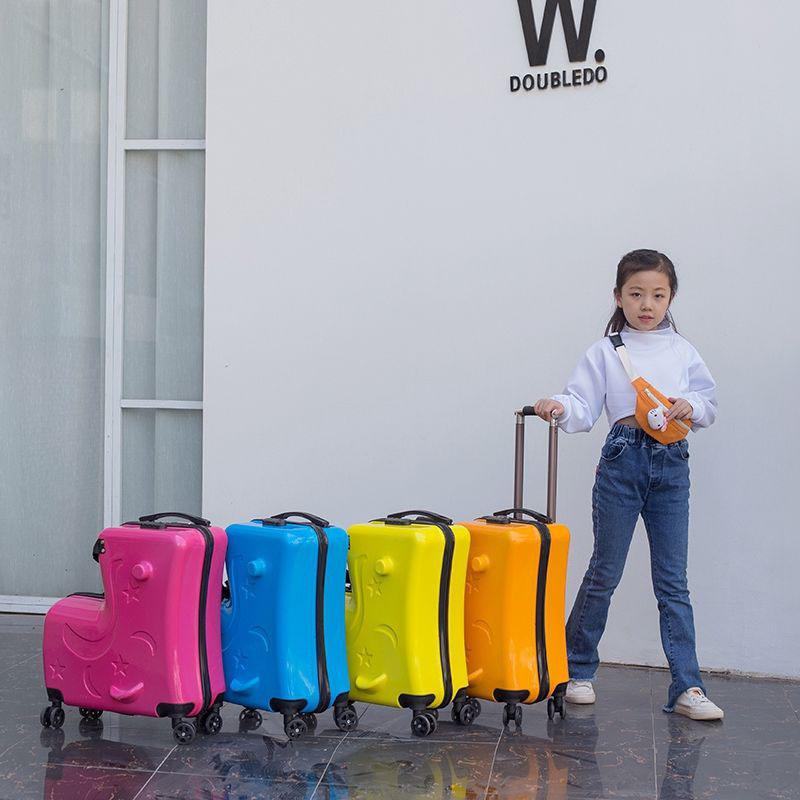 Children's Seated Wheeled Suitcase Seat Belt 20 Inch Sliding and Rolling Suitcase Boy Girl Travel Luggage Trunk