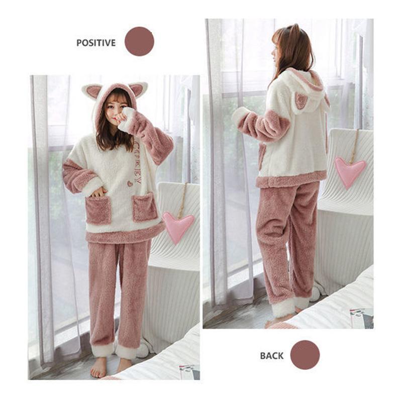 Coral Velvet Pajamas Women's Long-sleeved Thickened Plus Velvet Home Clothes Can Go Out, Leisure Suits Are Soft and Do Not Shed Hair and Do Not Fade