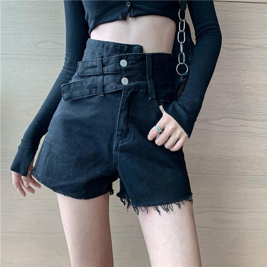 WTEMPO Spring and Summer High Waist Denim Shorts Women Loose Wide Leg A-line Thin Casual Shorts