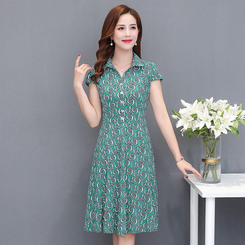 Mother Dress Temperament Mid-length Spring Dress  Large Size Middle-aged Women Long Sleeve Covering Belly Base Skirt Western Style