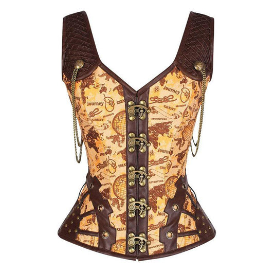 Gothic Retro Corset Steampunk Jacquard Shoulder Corsets Tops Women Straps Tank Slim Corselet Bustier