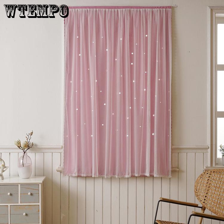 WTEMPO Star Velcro Short Curtain Free Punch Balcony Bedroom Curtain Blackout Short Curtain