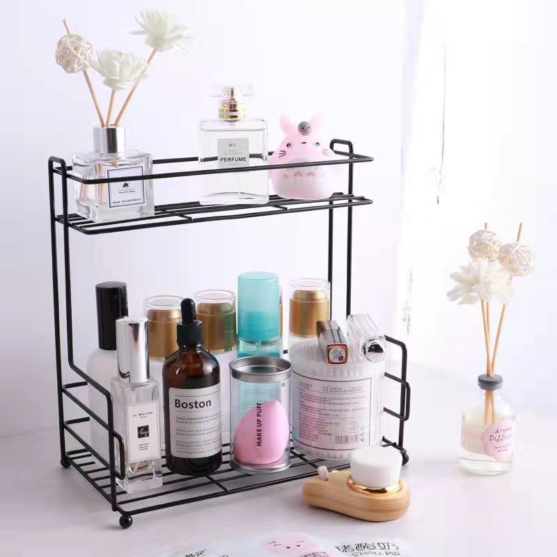 Desktop Bathroom Cosmetic Storage Rack Dormitory Office Storage Double-layer Finishing Rack Kitchen Spice Rack Organizer Study Room Rack