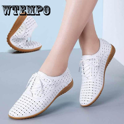 Pair of Shoes Women Ballet Flats Summer Casual Women Shoes Women Loafers Leather Hollow Sandals