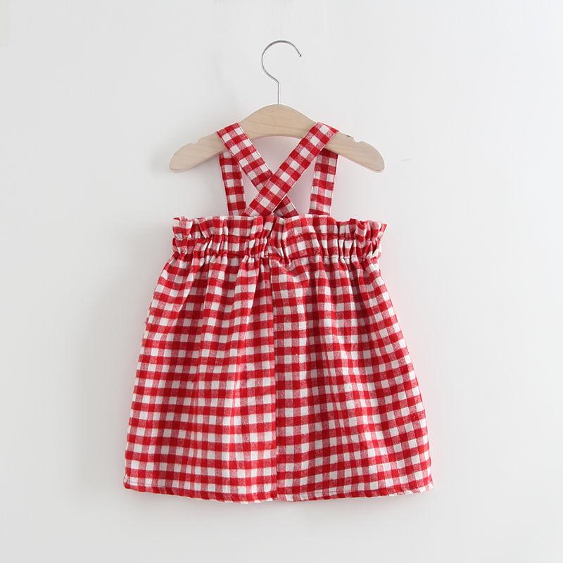 Children Dress Girls Summer Thin Sling Dress Plaid Sleeveless Back Cross Princess Dress Ruffle A-line Dress Suspender Dress