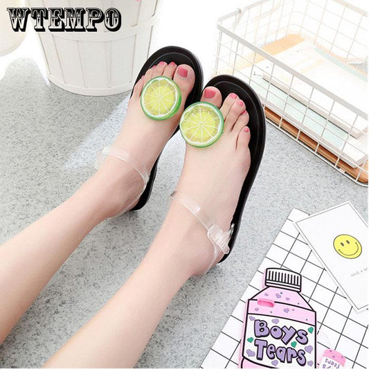 Summer Sandals Female  Personality Lemon Fruit Cute Toe Beach Student Flat Jelly Shoes