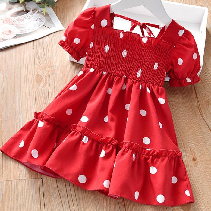 Kids Girls Sweet Style Fresh Style Summer Polka Dot Sundress French Stylish A-Line Dress for Party Birthday Gift