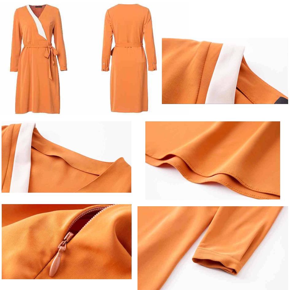 Autumn Dress Slim V-neck Short Women's Temperament Waistband Stitching Long-sleeved Dress