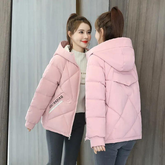 Women's Short Cotton-padded Jacket Loose Hooded Thick Printed Down Quilted Jacket Winter Jacket