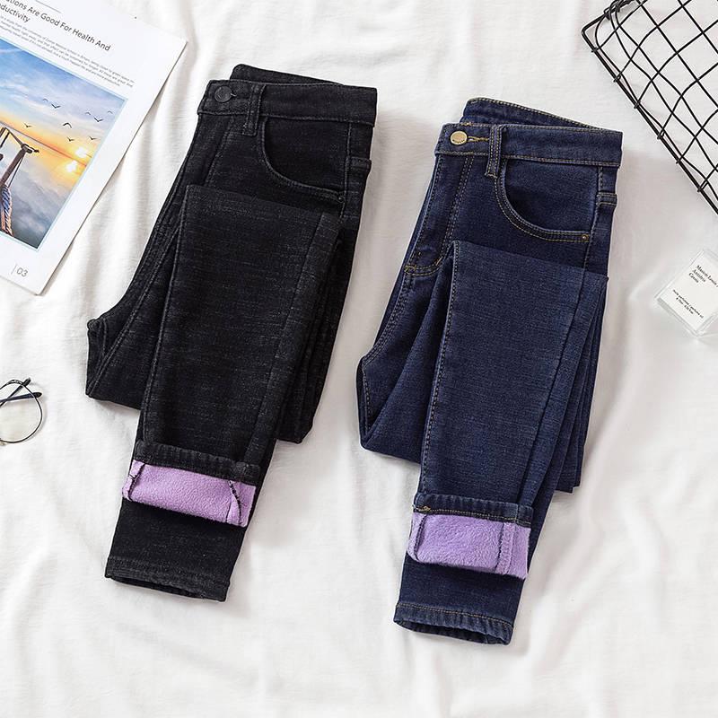 Jeans Women Plus Size Winter Warm Jeans Pants Blue Skinny Fleeces Thick Pencil Pants Denim Trousers