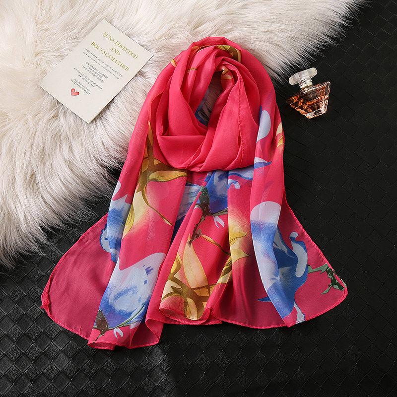 Women 155*45cm Oversized Printed Chiffon Silk Scarf  Sunscreen Holiday Seaside Beach Shawl