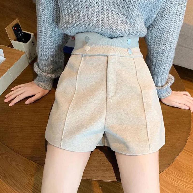 Women's High-waist Shorts Wide-leg Pants Loose and Thin All-match Outer Wear Woolen Boots Pants Women's Thick Shorts