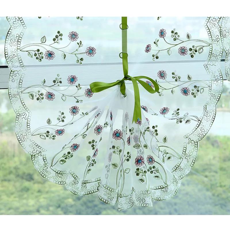 European-style Embroidered Curtains Blinds Lifting Curtains Children Fan-shaped Drawn Gauze Curtains Bedroom Bay Window Decorative Curtains