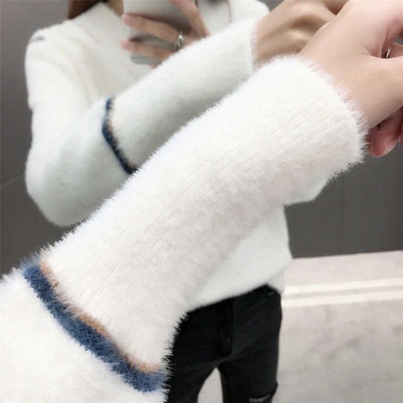 Autumn and Winter Mohair Sweater Loose Casual V-neck Tops Fashion Knitted Women's Bottoming Shirt