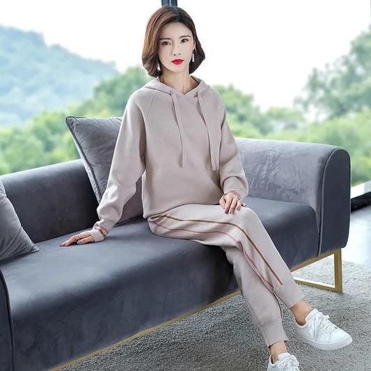 Two-piece Suit Sports and Leisure Suit Women's Spring and Autumn Korean Style Loose and Thin Temperament Fashion Hooded Sweater