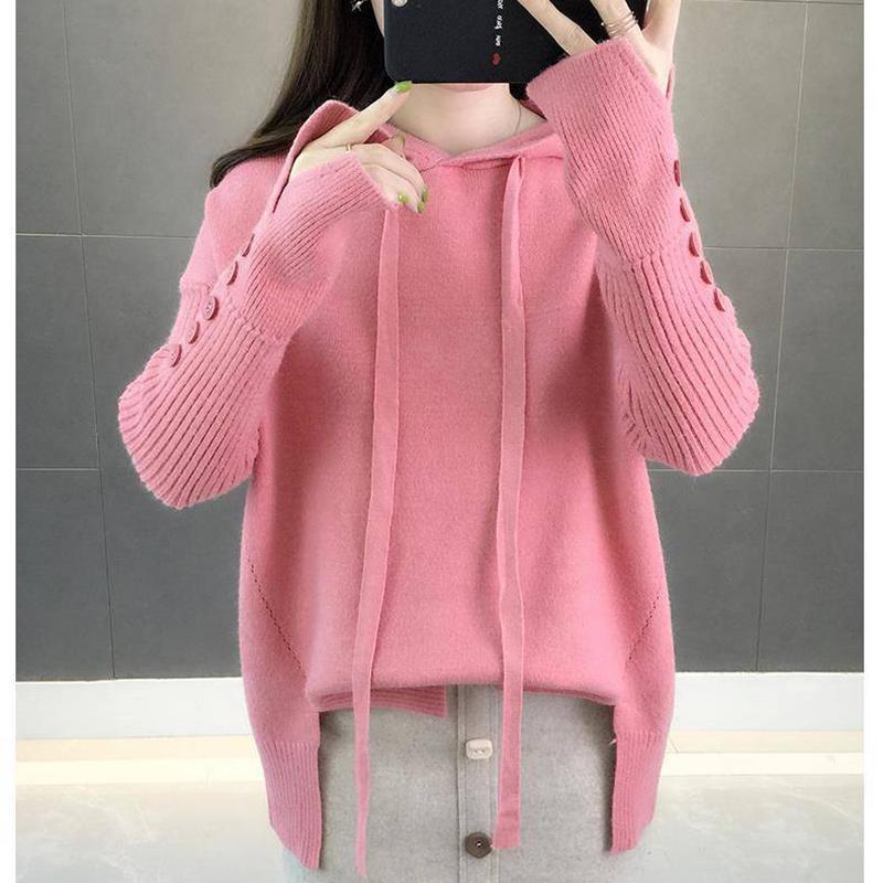 Outer Wear and Inner Hooded Sweater Fall and Winter Student Fashion Trend Loose Sweater Pullover Women Sweater