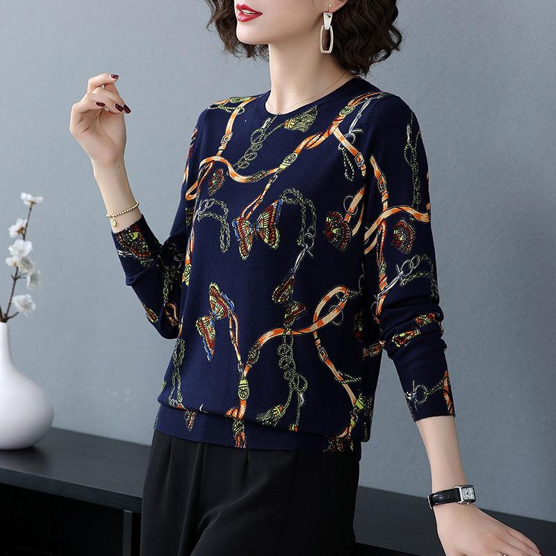 Autumn Winter Women High-end Cashmere Sweater Retro Butterfly Flower Printed Woolen Sweater Soft Warm Plus Size Pullover Sweater Female Causal Jumper