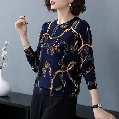 Autumn Winter Women High-end Cashmere Sweater Retro Butterfly Flower Printed Woolen Sweater Soft Warm Plus Size Pullover Sweater Female Causal Jumper