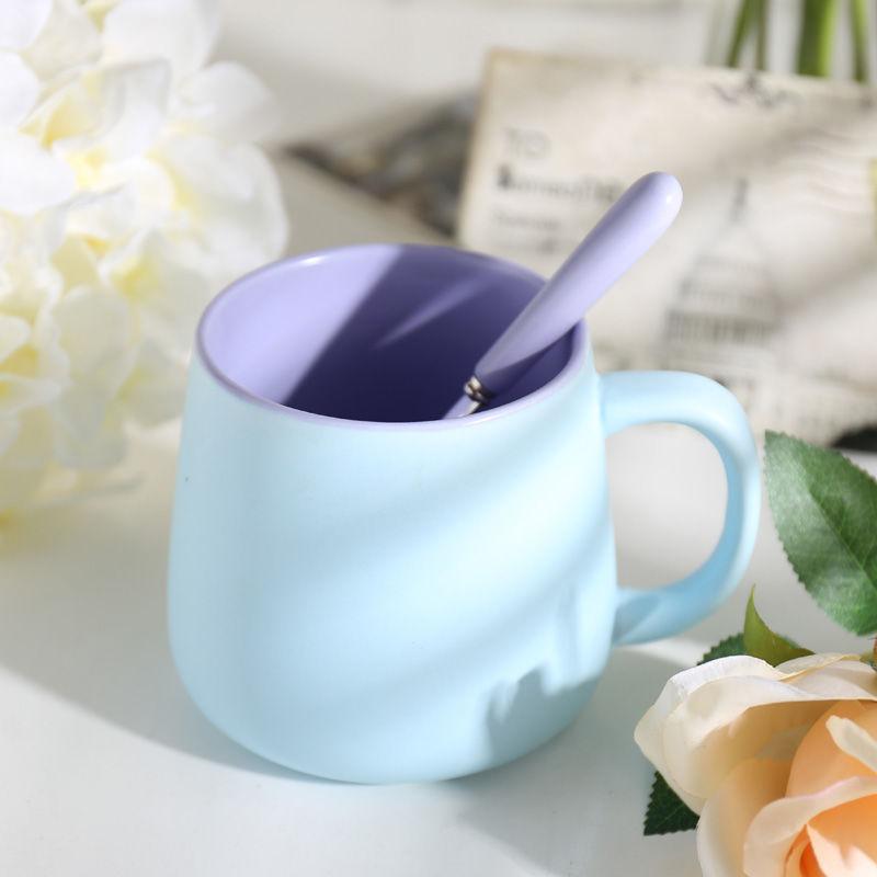 Nordic Ins Wind Creative Mark Cup with Spoon Hit Color Coffee Cup Simple Ceramic Water Cup Matte Milk Cup