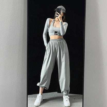 WTEMPO Casual Joggers Women Hip Hop High Waist Baggy Sweatpants Running Jogging Sport Pants Trousers Streetwear