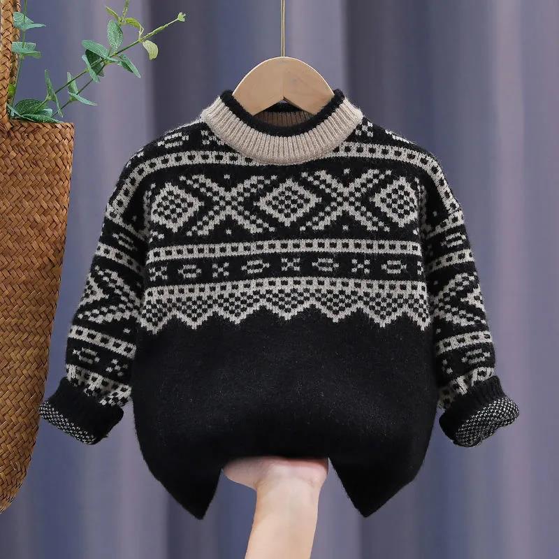 Children's Pullover Sweater Men's Western Style Autumn and Winter Tops Baby Thickened Middle-aged Children's Wool Knit Sweater