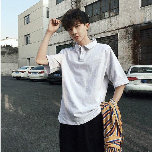 Summer New Men's  Shirt Short-sleeved T-shirt Male Lapel Trend Half-sleeved Loose T-shirt Top