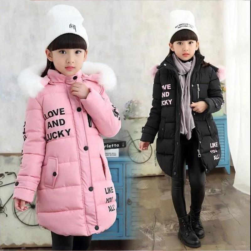 Winter Girl's Cotton-padded Jacket Big Children's Down Jacket Western Style Hooded Padded Coat Baby Mid-length Padded Jacket