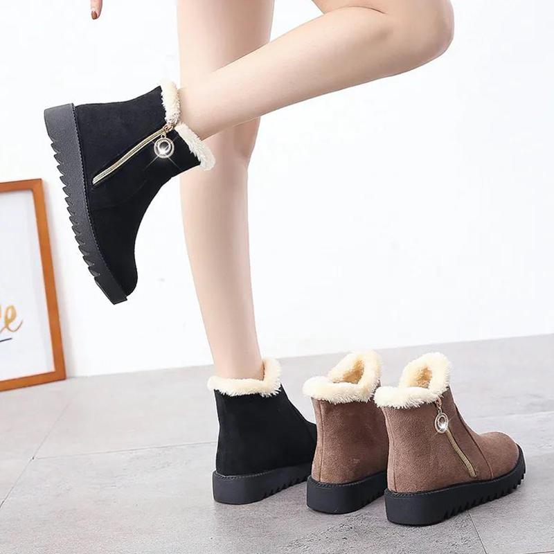 Short Boots Ladies Winter Chelsea Boots Flat Bottom Non-slip Warmth Platform Shoes Side Zipper Naked Boots