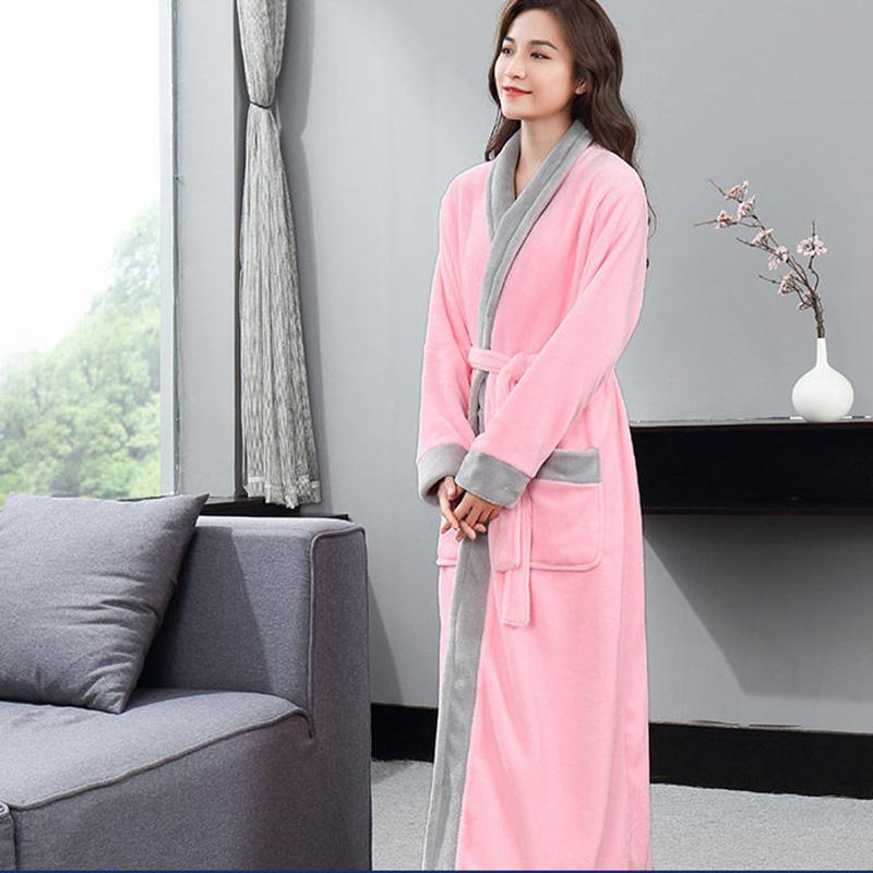 Extended Warm Night Gown Flannel Thick Bathrobe Coral Fleece Pajamas Can Be Worn Loose Home Clothes Fabric Skin-friendly and Soft