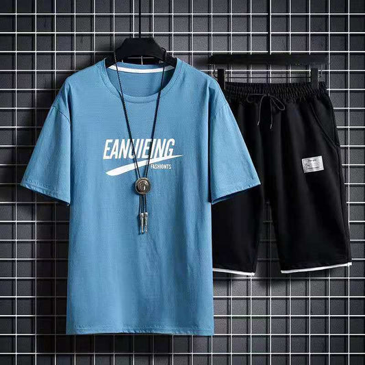 Casual Running Sports Suit Men's Summer Student Shorts Short-sleeved T-shirt Trendy Clothes