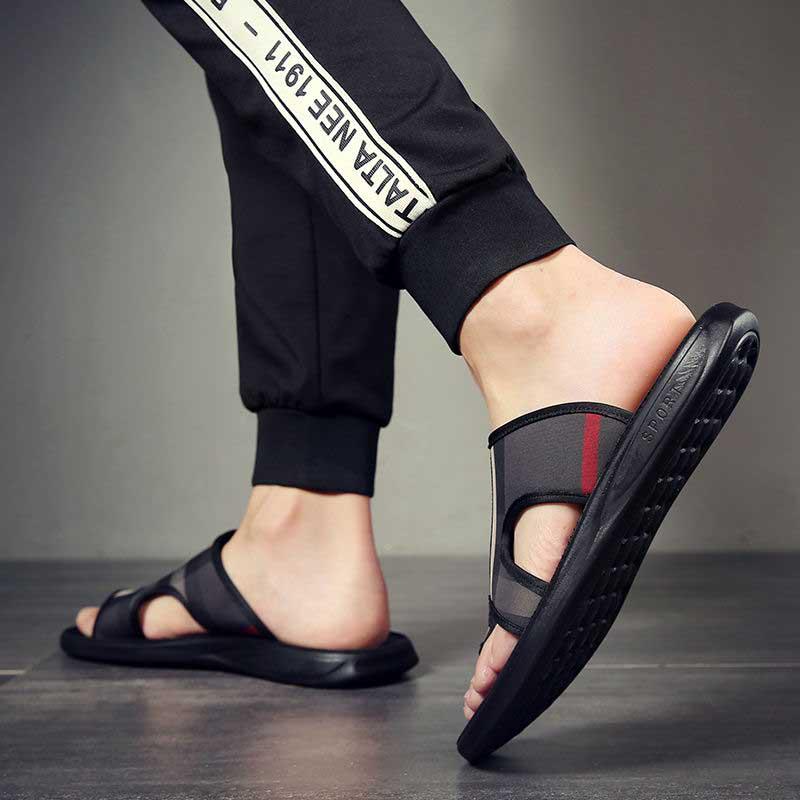 Size40-45 Summer Men Sandals Women Comfortable Non-slip PU Leather Beach Slippers Couples Casual Outdoor Slippers Cross Alphabet Drag Flip Flops