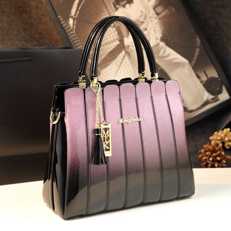 European  American Fashion Personality Handbag Large Capacity Patent Leather Slung Shoulder Bag