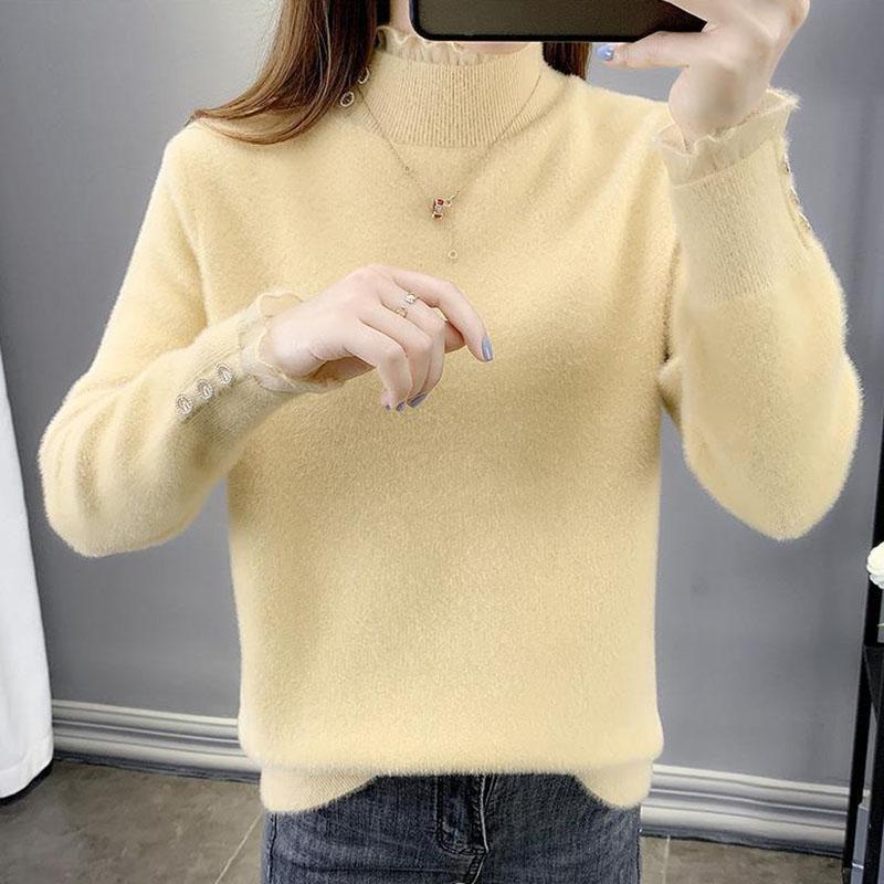 Autumn and Winter Mohair Half Turtleneck Sweater Thick Loose Solid Color Shirt Fashion Casual Women Bottoming Dress