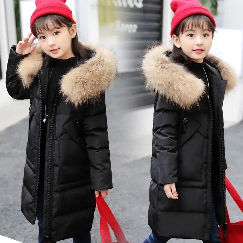 Girls' Warm and Windproof Winter Coat Mid-length Thick and Down Padded Jacket