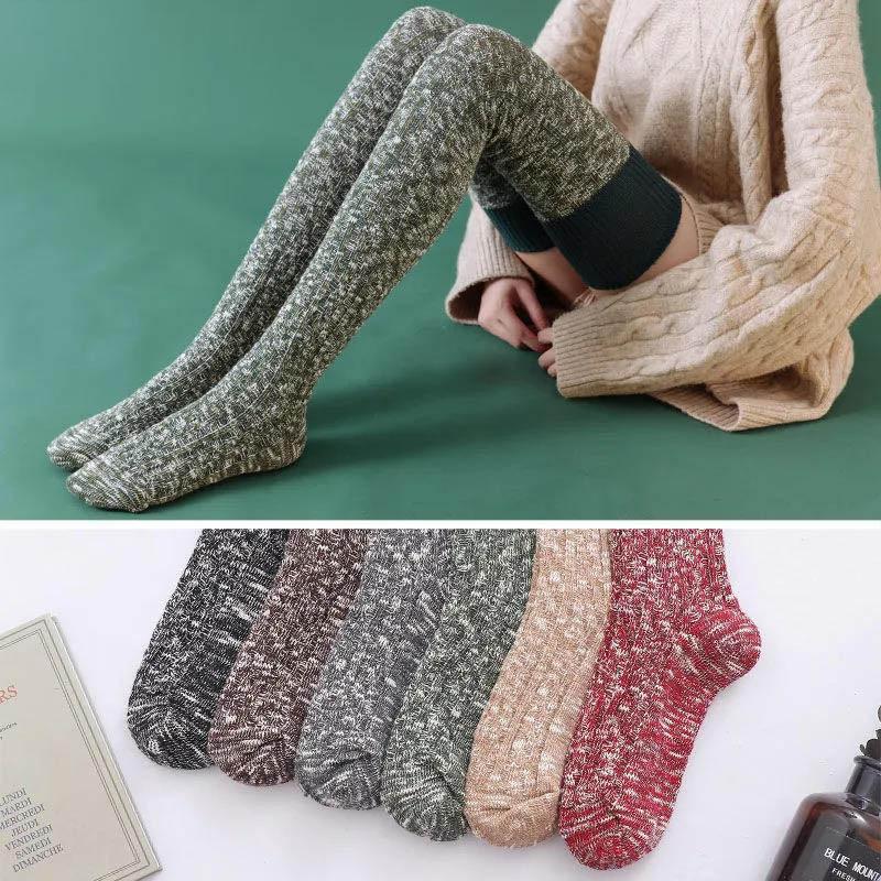 Over The Knee Paddler Female Thickened Plus Legs Student Thick Wool Knit Autumn and Winter Warm High Tube Thigh Socks