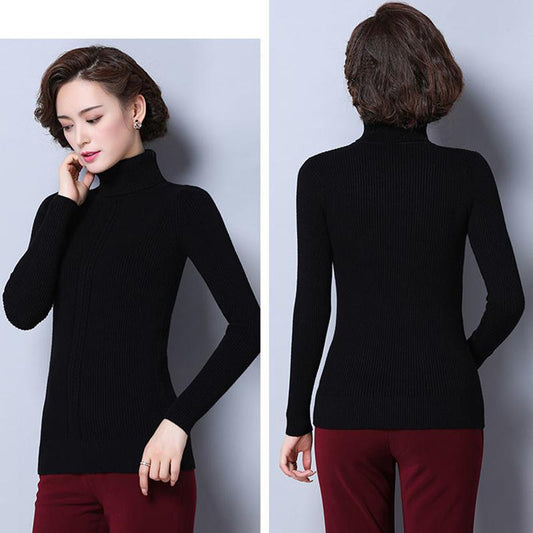 Women's Wool Sweater Winter High Neck Thick Knit Sweater Short Wild Sweater Pullover Slim Bottoming Shirt Plus Size