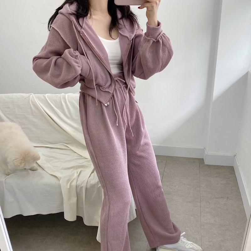 Autumn and Winter Age-reducing Women's Sports Suits Candy-colored Hooded Sweater Coats High-waisted Mopping Pants Casual Sports Suits Yoga Clothes