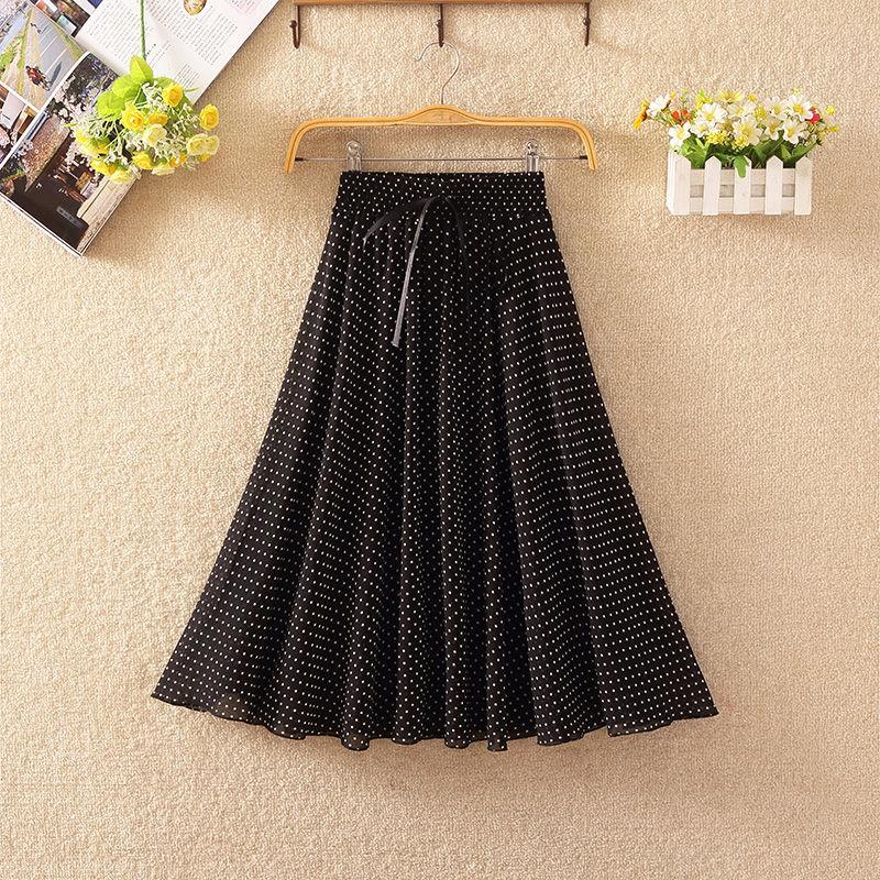 Chiffon Elastic Waist Pleated Floral Skirt Summer Women's High Waist Mid-length A-line Draping  Fairy Dress