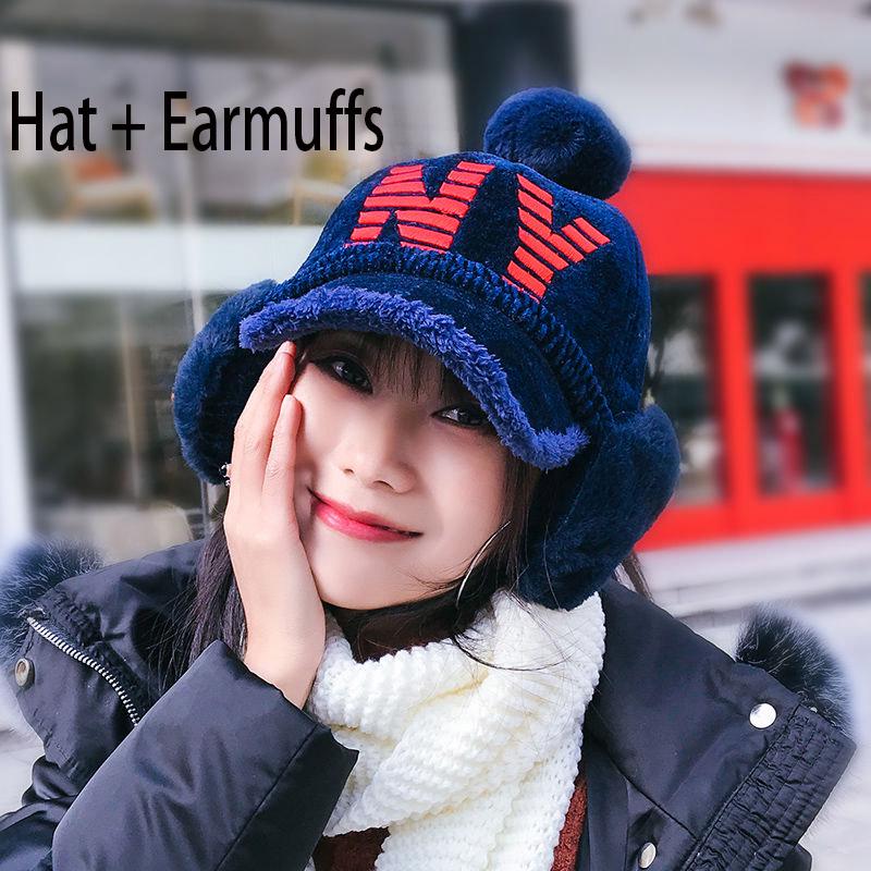 Windproof hat Autumn winter Warm hat Thick hat Fashion Woman hat Plush Cotton hat Trendy wild hat