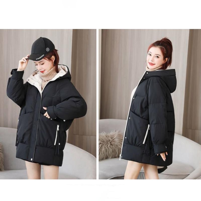 Women's Mid-length Down Jacket Winter Korean Loose Cotton Clothes Casual Hooded Padded Jacket