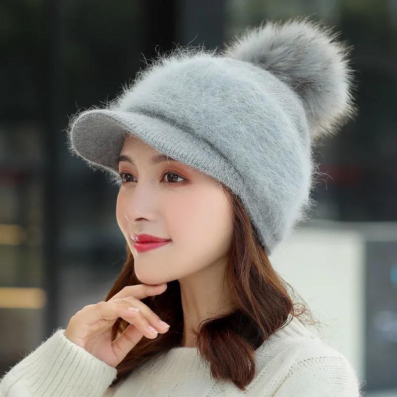 Rabbit Fur Hat Female Korean Fashion All-match Plus Velvet Thick Winter Warm Duck Tongue Wool Hat