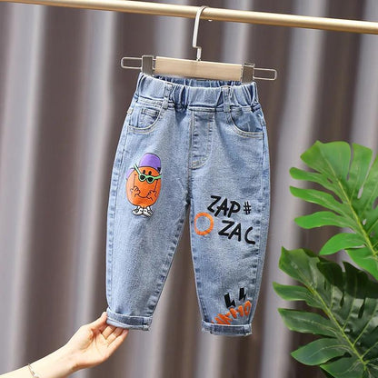 Children's Pants Summer Thin Jeans Korean Printing Letter Loose Boy Girl Jeans Leggings Casual Pants