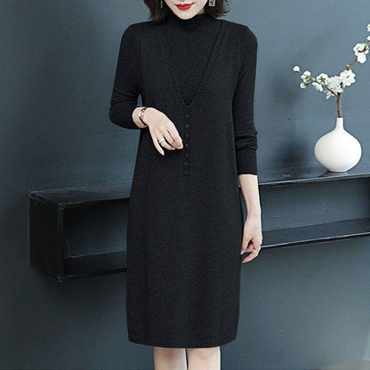 Autumn and Winter Long Sweater Vest Skirt Loose Sleeveless Knitted Dress Fashion Solid Color Female Vest Skirt