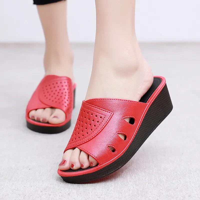 Slippers Women's Summer Outer Wear Thick Bottom High Heels Home Non-slip Bathroom Soft Bottom Wedge Heel Ladies Slippers